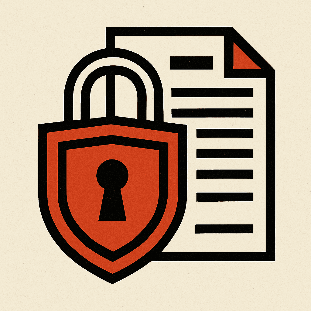 Brutalist illustration of a padlock and shield protecting a resume